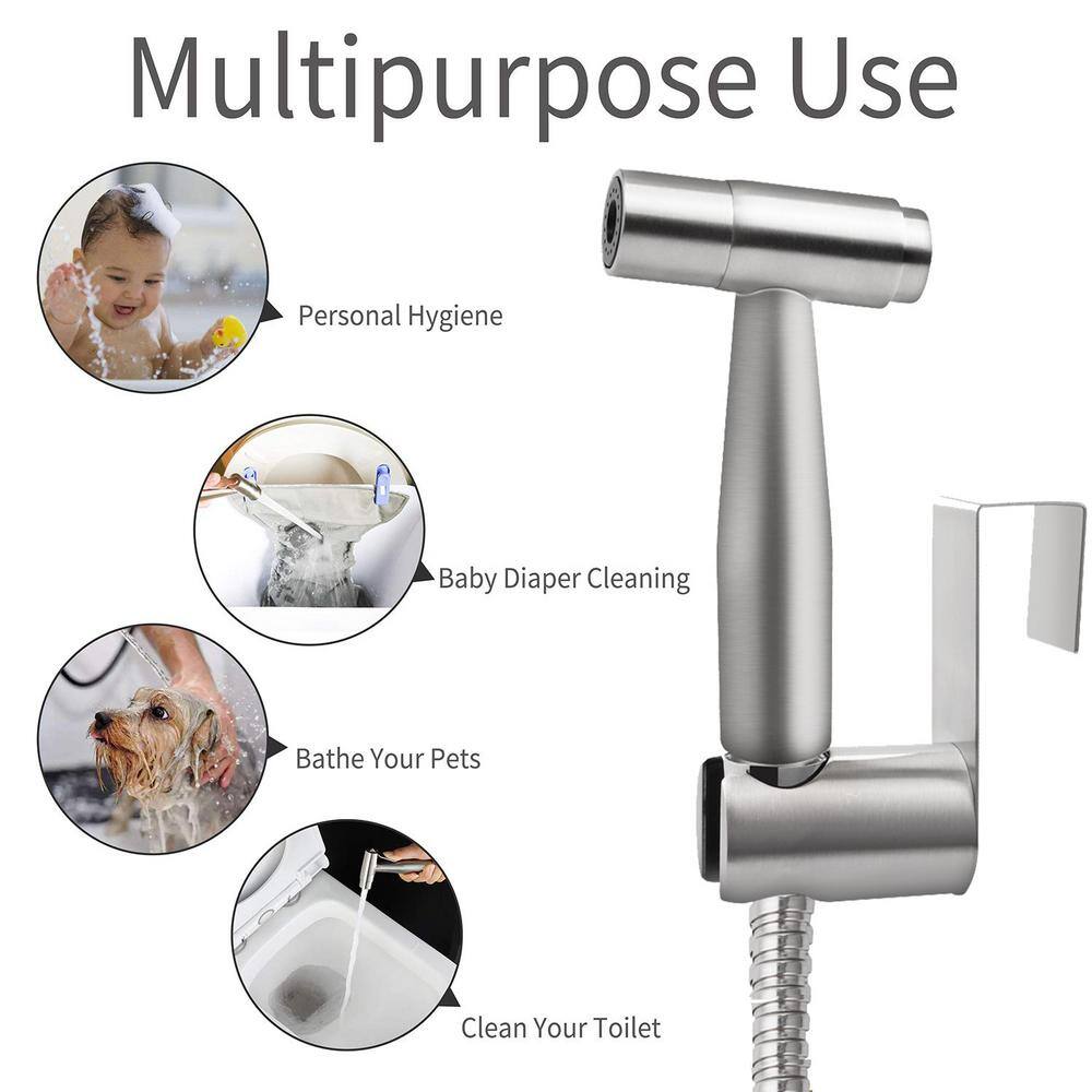 Tileon Non- Electric Handheld Bidet Sprayer for Toilet Single Handle Bidet Attachment in. Brushed Nickel AYBSZHD1359