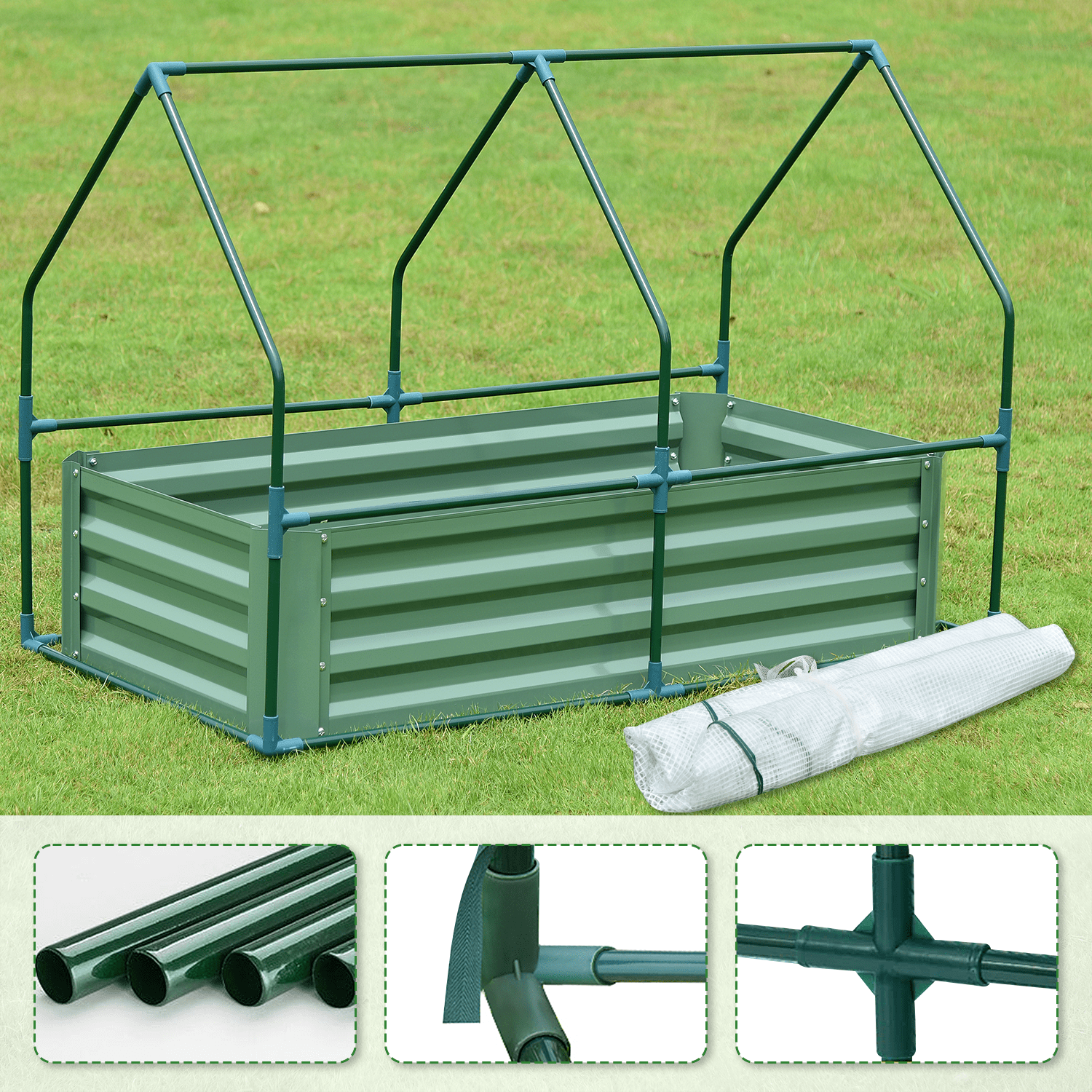 Aoodor 4.3 ft. x 4.3 ft. x 2.9 ft. Raised Garden Bed Planter Box Greenhouse White