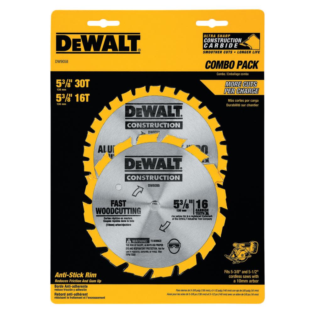 DEWALT 5-3/8-in Circular Saw Blade Construction Combo Pack (16-Tooth 30-Tooth) DW9058 from DEWALT