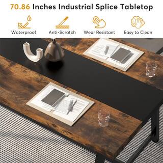 Tribesigns Cassey 70.9 in. Rectangle Conference Table 6 ft. Meeting Table Rustic Brown With Black Wood Computer Desk CT-F1596