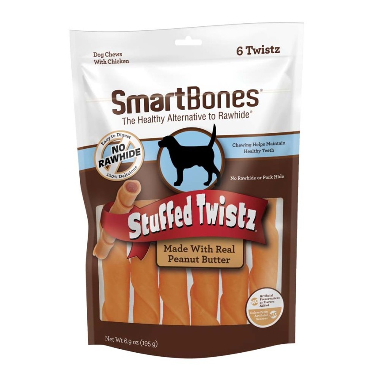 SmartBones Artificial Peanut Butter Stuffed Twistz Dog Chews， 6 Pk.