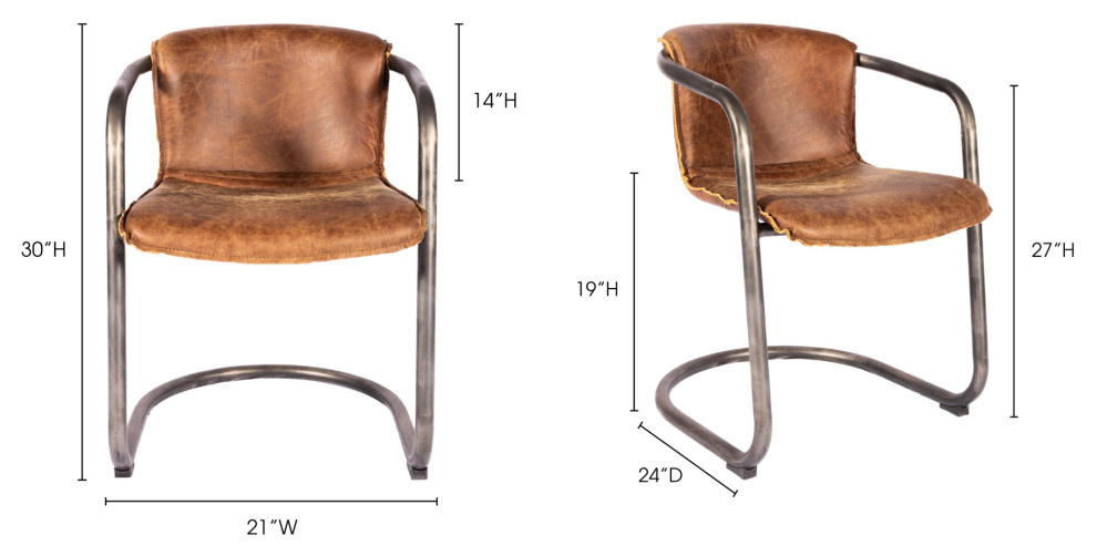 Benedict Dining Chair Grazed Brown Leather  Set of 2   Industrial   Dining Chairs   by Moe  x27s Home Collection  Houzz