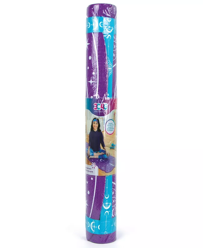 Three Cheers For Girls 3C4G - Celestial Yoga Mat Carrying Strap 24 x 60 Mat  Make It Real  Teens Tweens Girls  Purple Mat With Teal Strap  Butterfly Celestial Design  Encourages Fitness Well Being