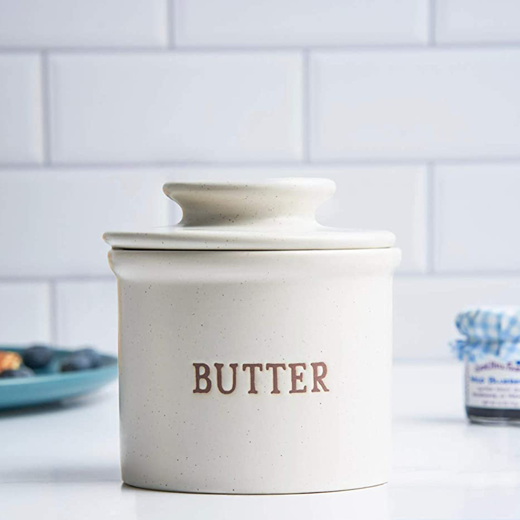 Kook Butter Bell Crock Speckled White Butter Dish with Lid Kitchen Accessories