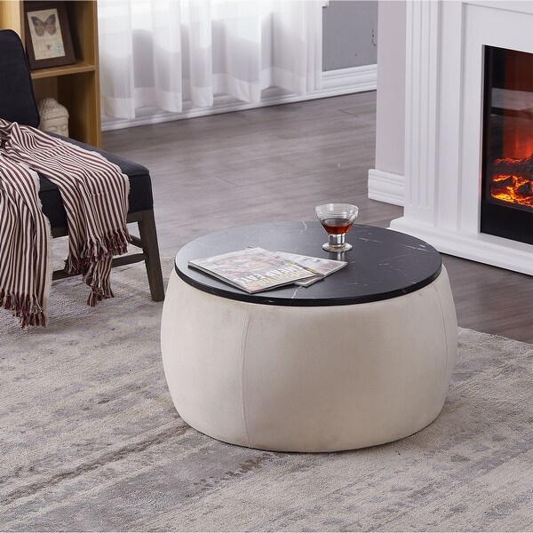 Round Coffee Table Storage Ottoman with Wooden Lid