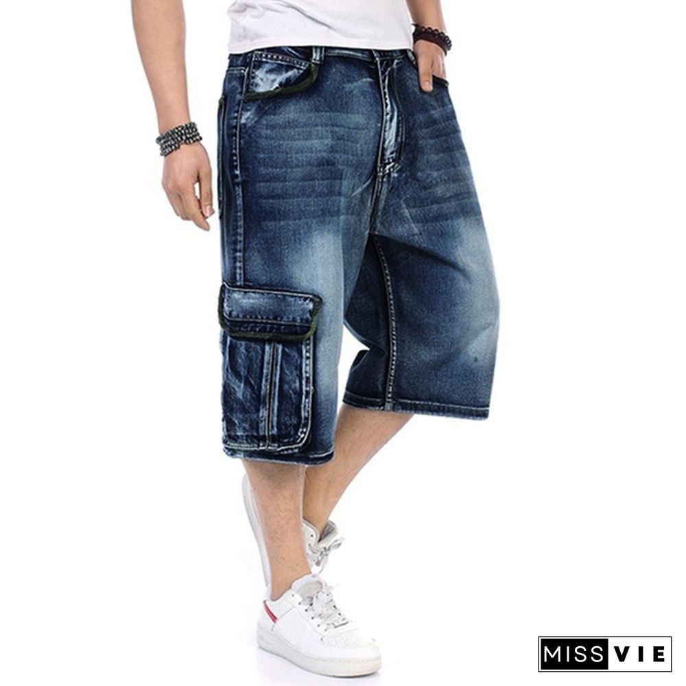 Plus Size S-5XL Men's Fashion Shorts Cargo Jeans Denim Shorts Casual Loose Style Waist Jean Shorts Size