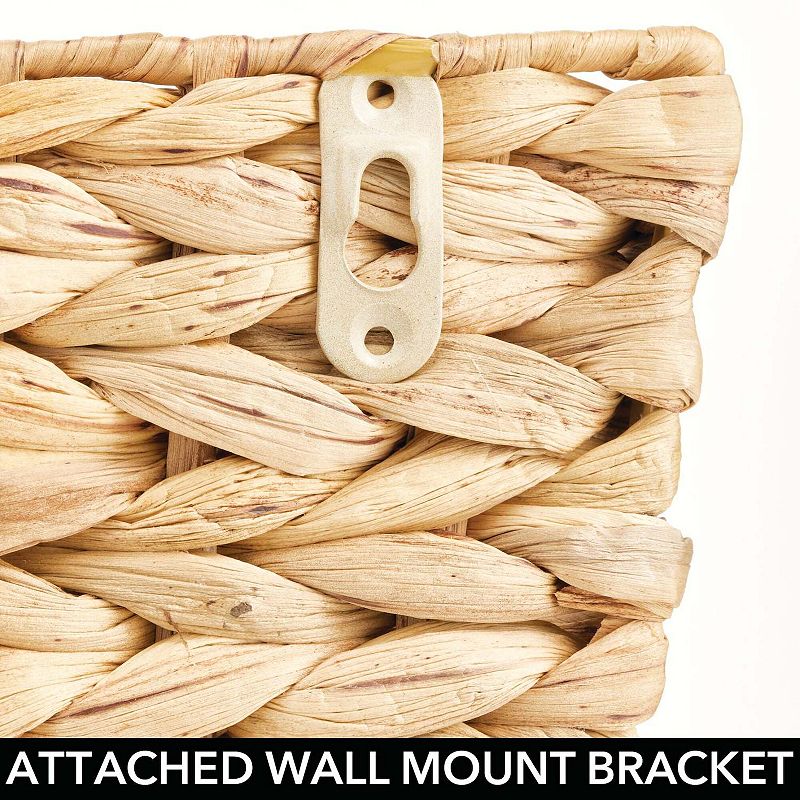 mDesign Woven Water Hyacinth Hanging Wall Storage Basket - Set of 2 - Natural