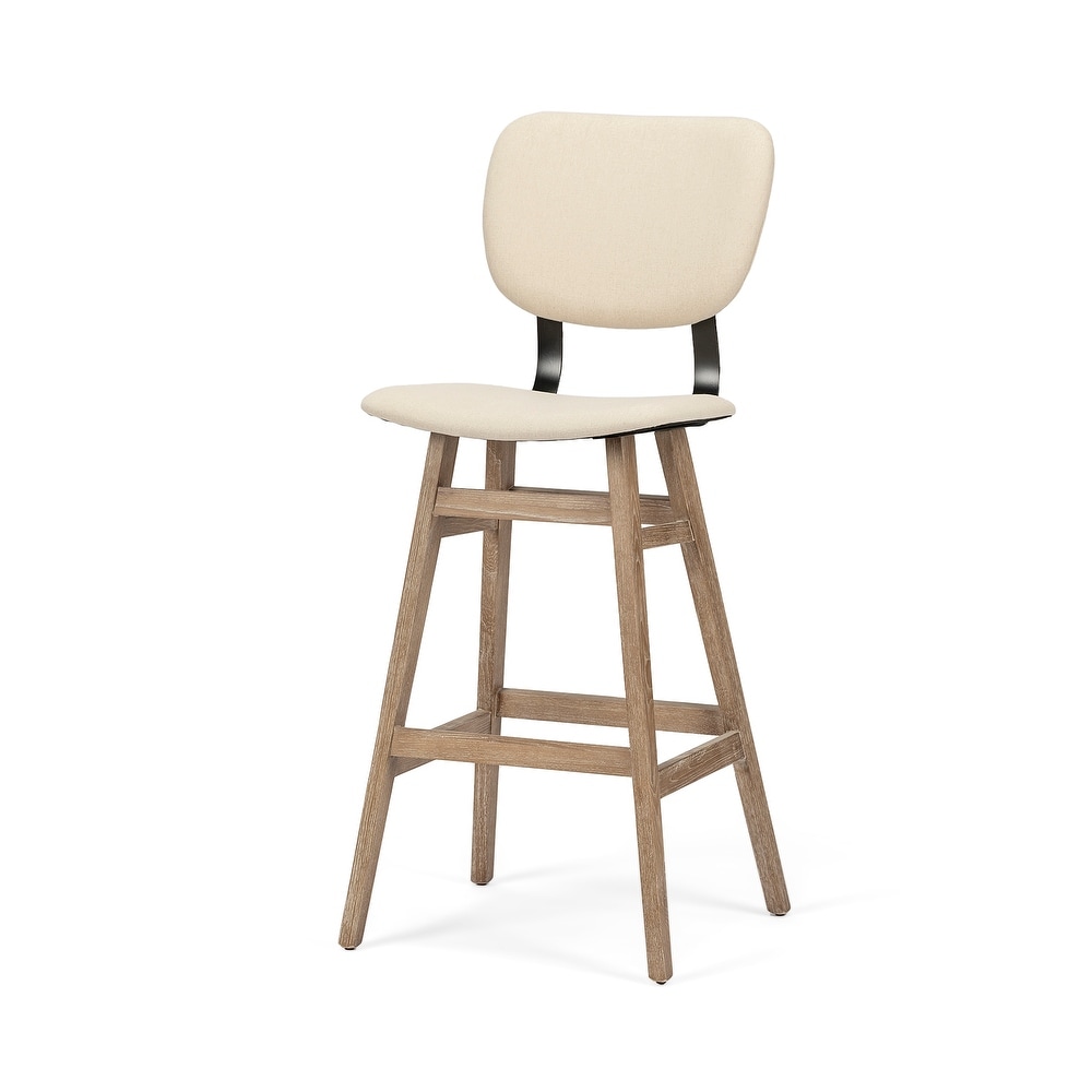 Haden Cream Fabric Seat with Brown Solid Wood Frame Bar Stool