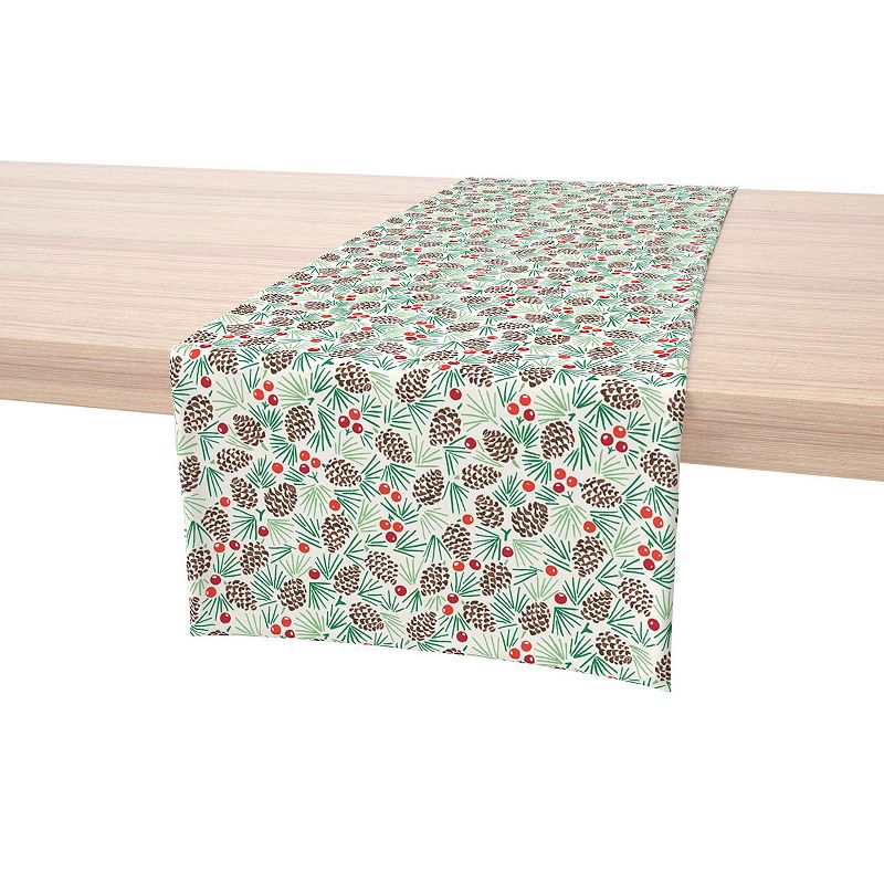 Table Runner， 100% Polyester， 14x108， Holiday Foliage and Berries