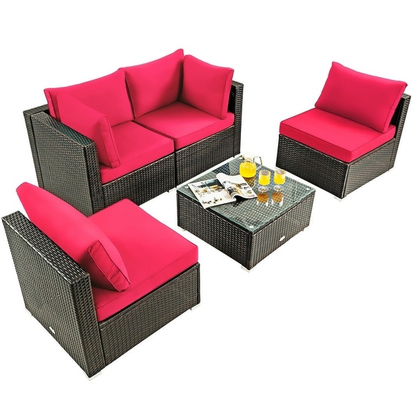 5Pcs Cushioned Patio Rattan Furniture Set