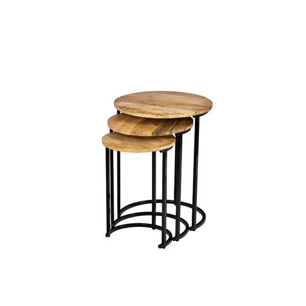 Round Set Of 3 Wooden Nesting Tables And Black Metal / 18x18x24 Inch