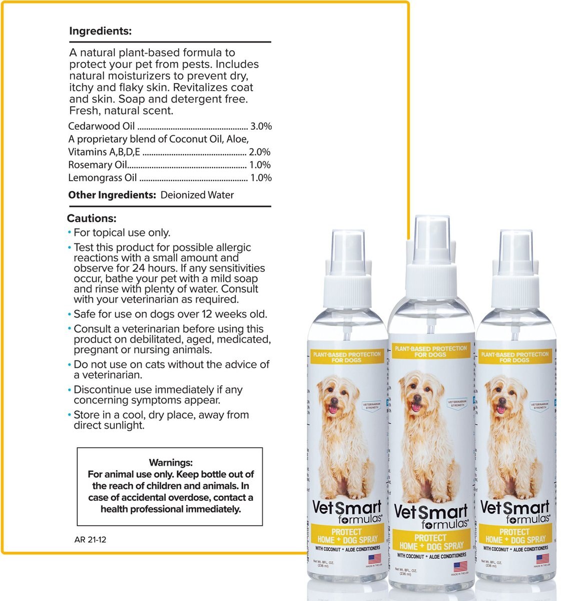 VetSmart Formulas Protect Home and Dog Spray， 8-oz bottle， 3 count