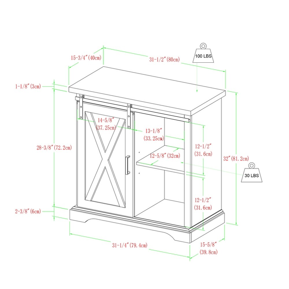 Middlebrook Wind Gap 32 inch Sliding Barn Door Cabinet