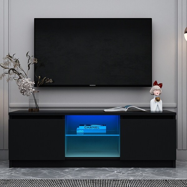 TV Stand with Lights， Modern LED TV Cabinet with Storage Drawers