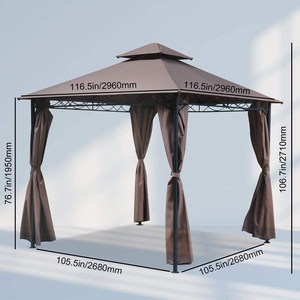 Dkelincs 10’x10’ Gazebo Canopy Tent- Heavy Duty Outdoor Patio Gazebo with Frame & Windshield, Brown