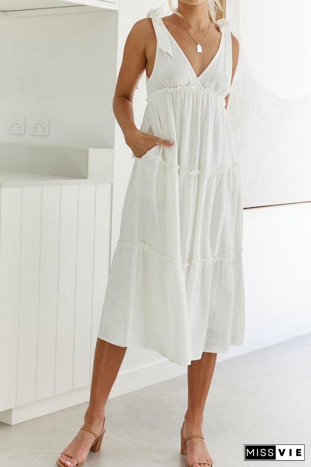 Sleeveless V Neck SPlicing Long Dress