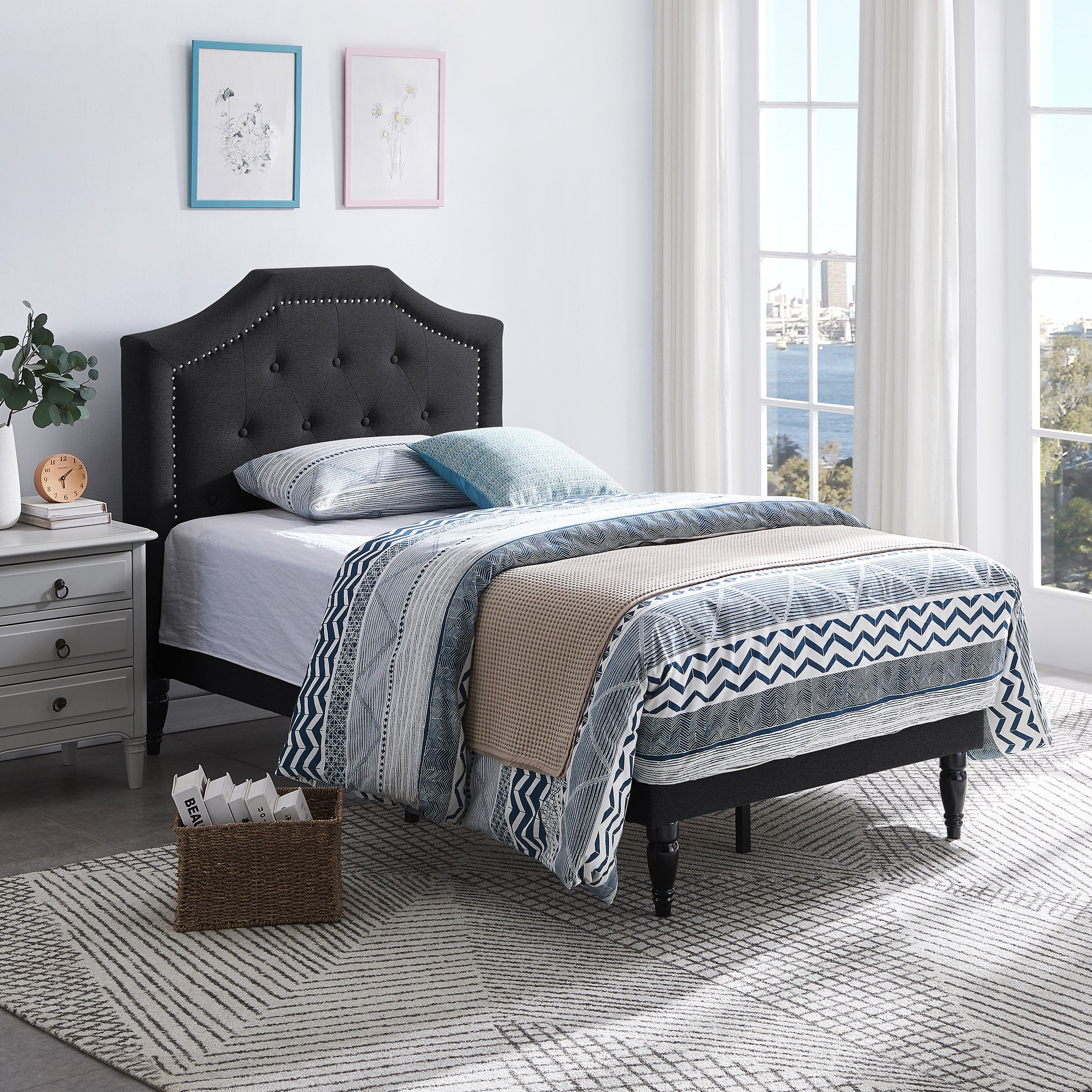 Renee Contemporary Upholstered Twin Bed Platform