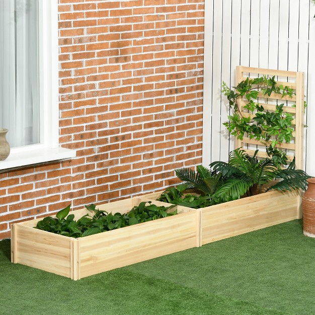 Outsunny 43 In Raised Garden Bed With Trellis For Vine Climbing， Wooden Planters For Outdoor Plants， Vegetables， Flowers， Herbs， Natural