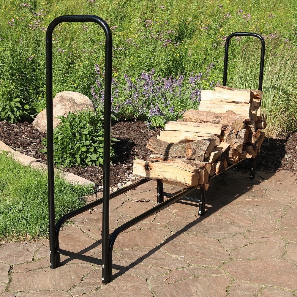 Sunnydaze Black Outdoor Waterproof Firewood Log Rack and Cover   8 Foot