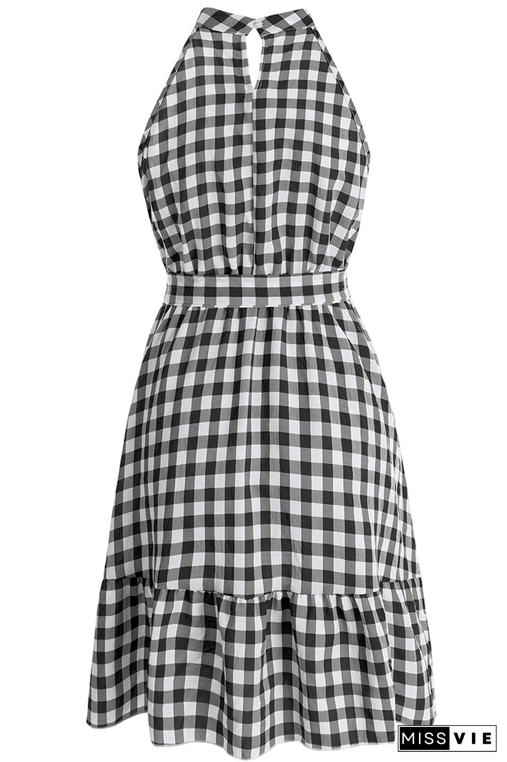 Halter Sleeveless Plaid Midi Dress Wholesale