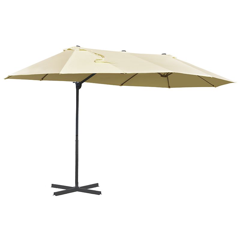 Outsunny Outdoor Double-Sided Patio Umbrella Sunshade w/ Cross Base Off-white