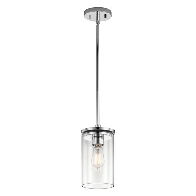 Kichler 43996CH Crosby Chrome Transitional Clear Glass Cylinder Mini Pendant Light