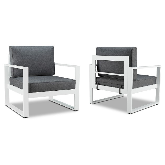 Baltic 2pc Metal Patio Chair Set White Real Flame