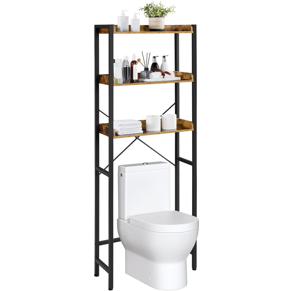 Yaheetech 3-Tier Over-the-Toilet Storage with Metal Construction and Wooden Open Shelf for Home, Mudroom and Toilet, Rustic Brown