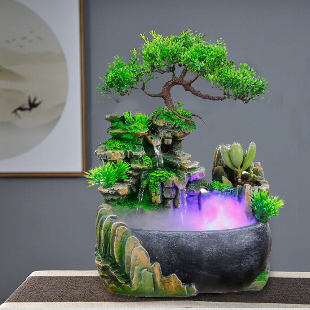 Oukaning LED Rockery Fountain Waterfall Bonsai Decoration Office Living Room