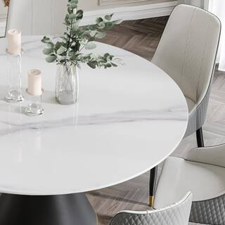 JE Home 59.05 in. White Modern Round Sintered Stone Dining Table with Carbon Stainless Steel Base (Seats 8) PVS-DT0141DW120