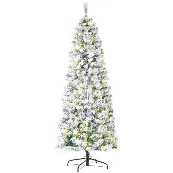 6ft PreLit SnowFlocked Slim Douglas Fir Artificial Christmas Tree with Realistic Branches，250 LED Lights and 462 Tips