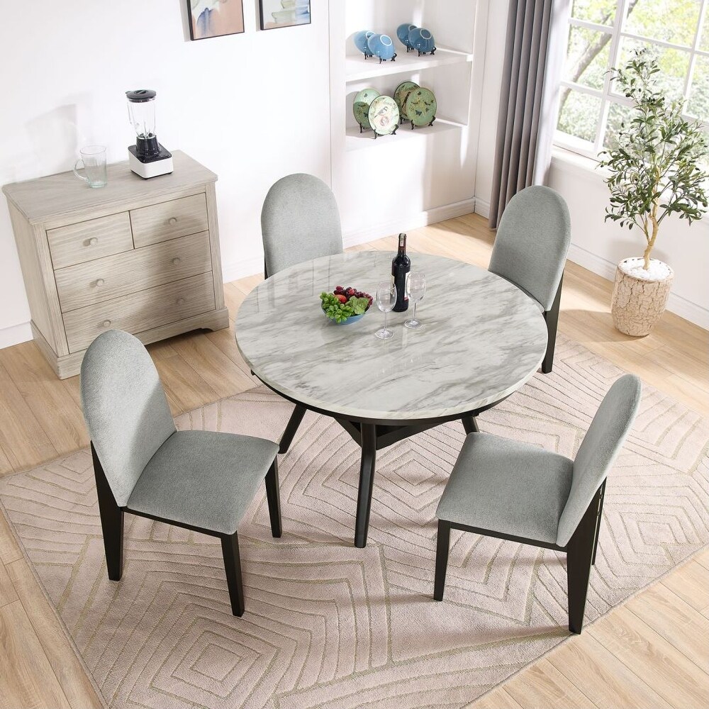 5 piece dining table and chair set round dining table with 4 upholstered chairs