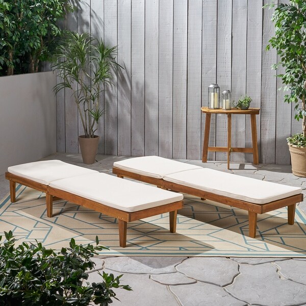 Nadine Outdoor Modern Cushioned Acacia Chaise Lounges (Set of 2) by Christopher Knight Home