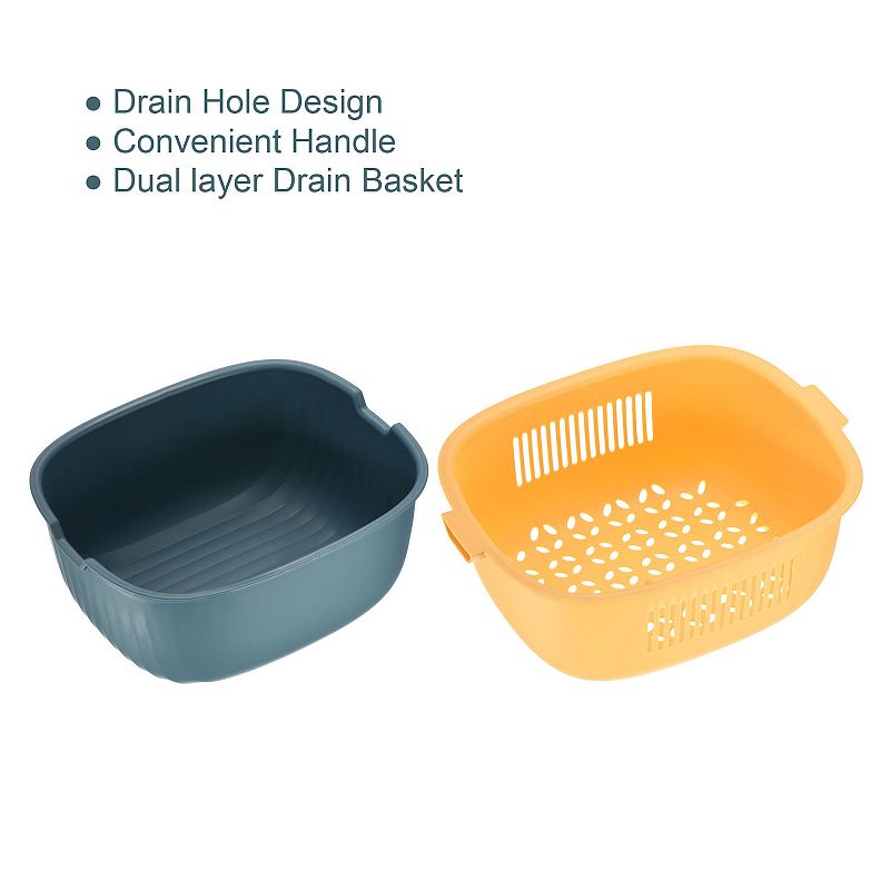 Plastic Double Layered Food Strainer Vegetable Washing Basket 2PCS