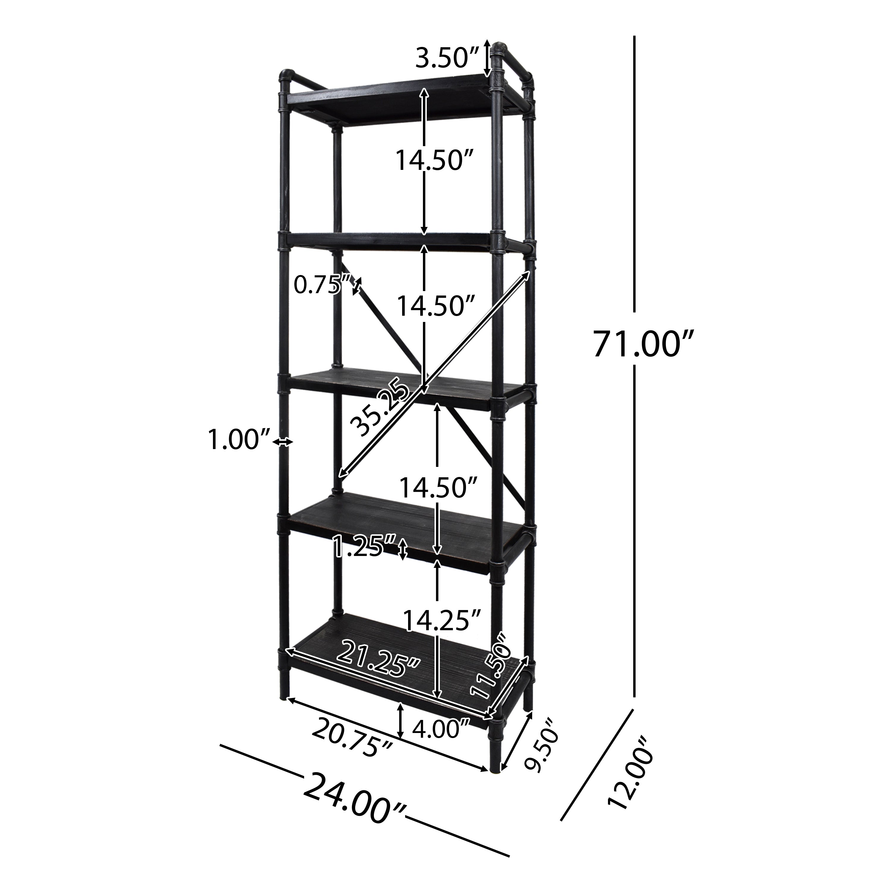 Lina Industrial Pipe Design 5-Shelf Etagere Bookcase