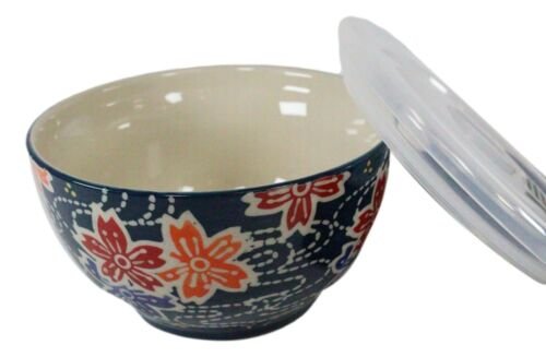 1 Set of 2 Ceramic Blue Cherry Blossoms Portion Meal Bowls 2 Cups W/ Lid EBR02