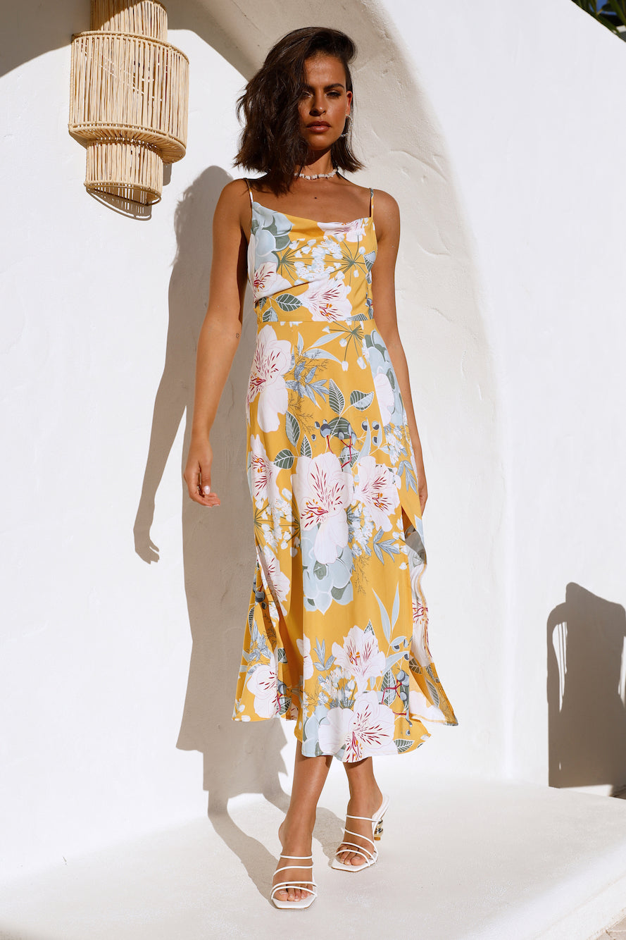 Blooming Tulips Midi Dress Yellow