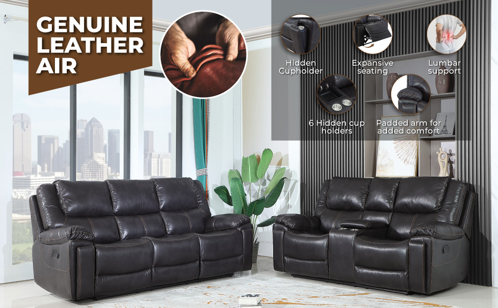 Aiden Leather Air Upholstered Reclining Chair With Fiber Back   Contemporary   Recliner Chairs   by Luxuriant Furniture  Houzz