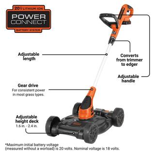 BLACK+DECKER 20V MAX Cordless Battery Powered 3-in-1 String Trimmer Lawn Edger  Lawn Mower Kit with (2) 2Ah Batteries  Charger MTC220