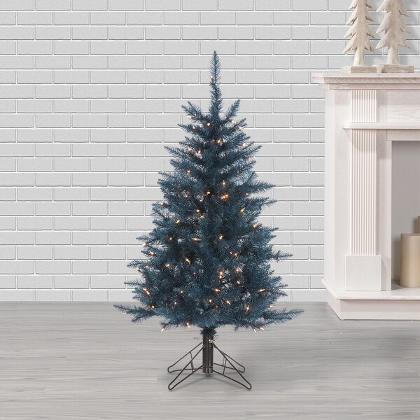 4 ft. Pre Lit Clear UL Dark Blue Tuscany Tinsel Tree