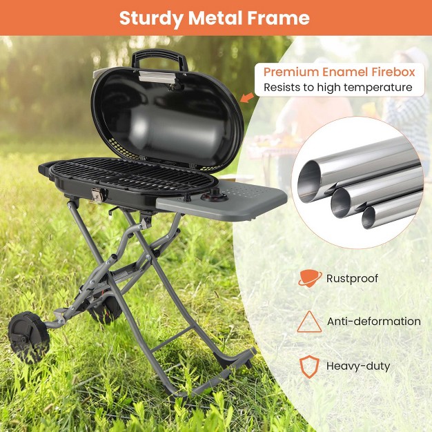 Costway Portable Propane Grill Folding Gas Grill Griddle With Wheels amp Side Shelf