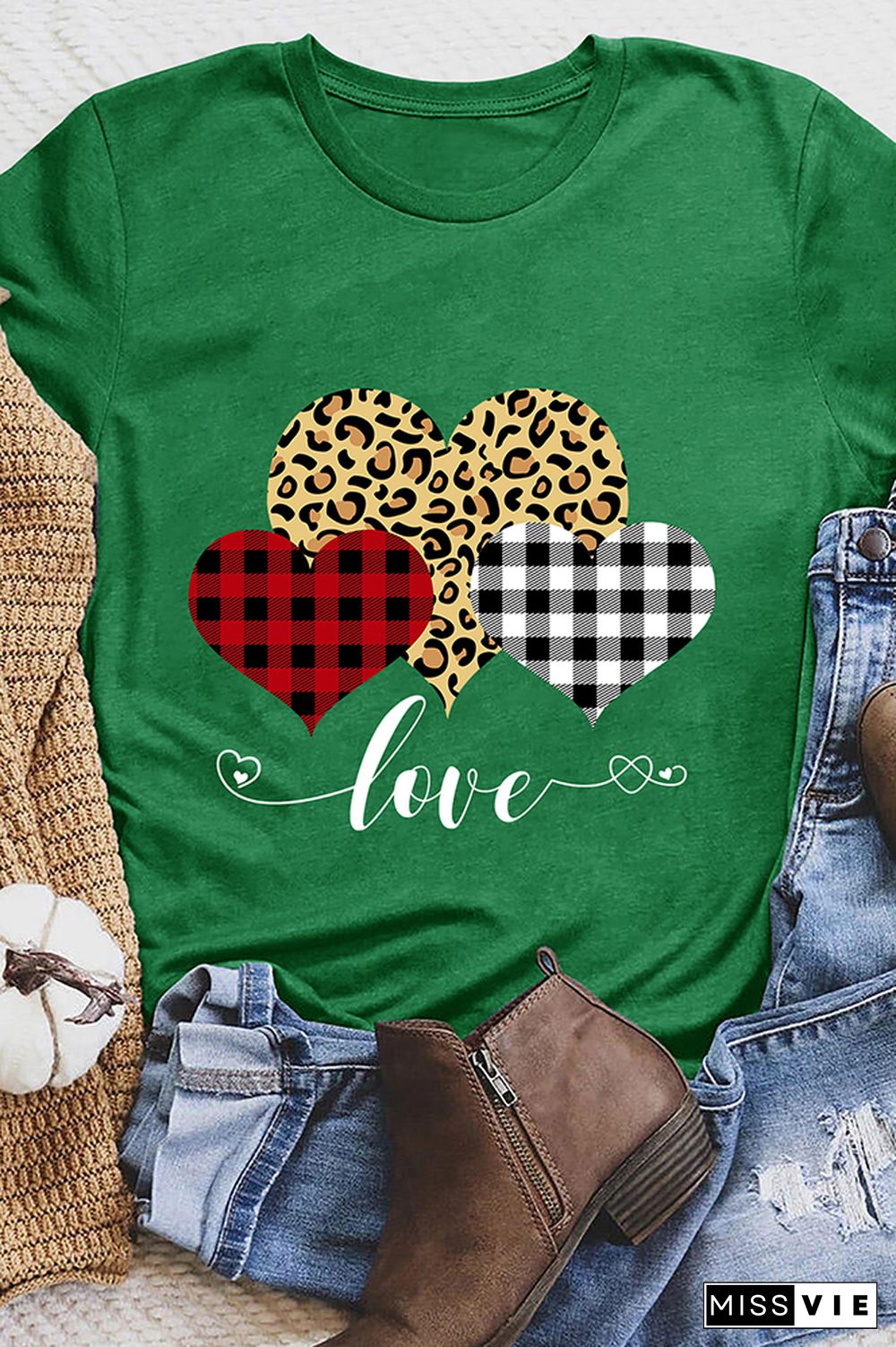 Valentine's Day Leopard Print Heart Short Sleeve Graphic Tee Wholesale