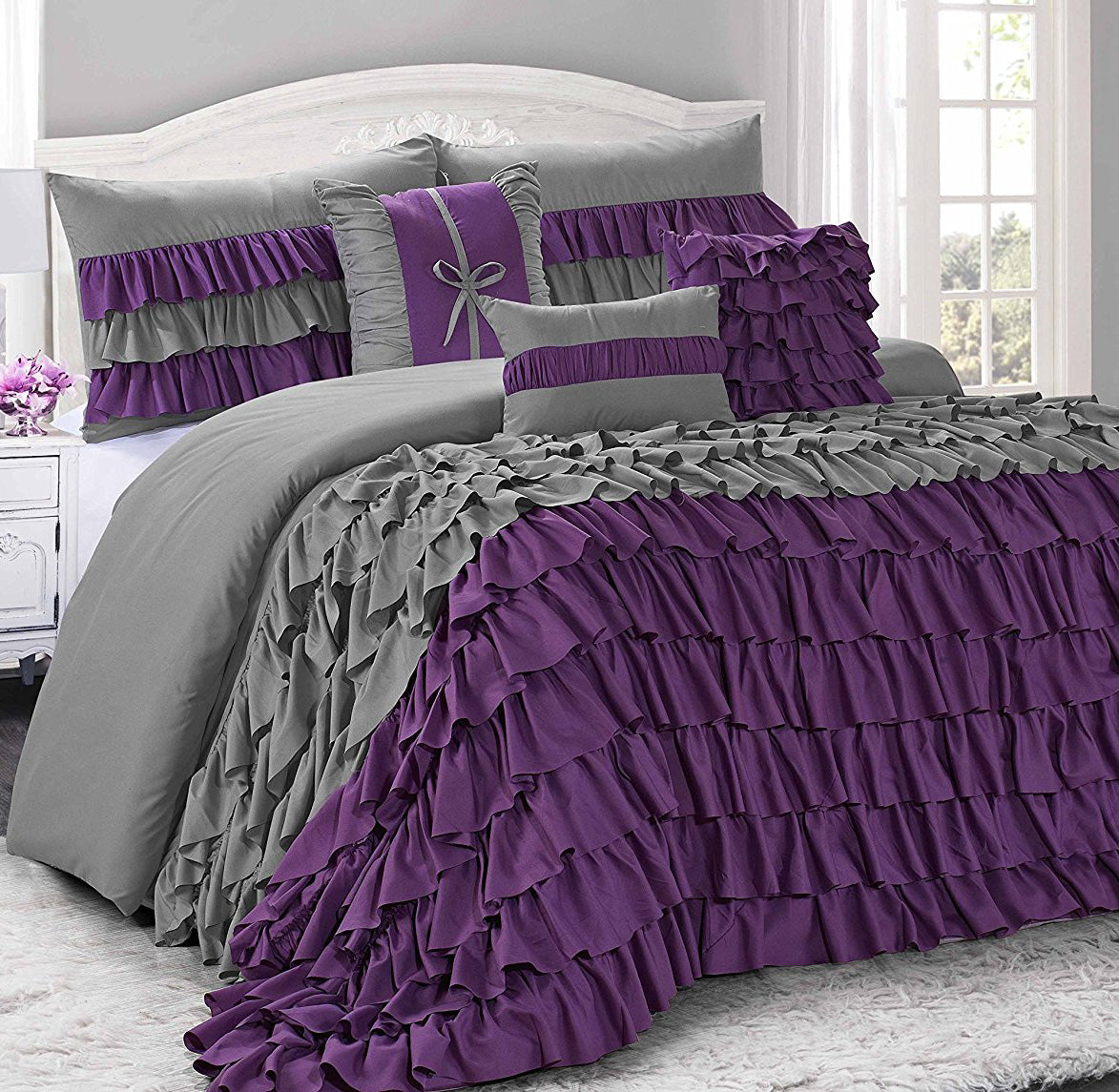 7 Piece Hypoallergenic Microfiber Several Ruffles Bed In A Bag Comforter Set-Brise