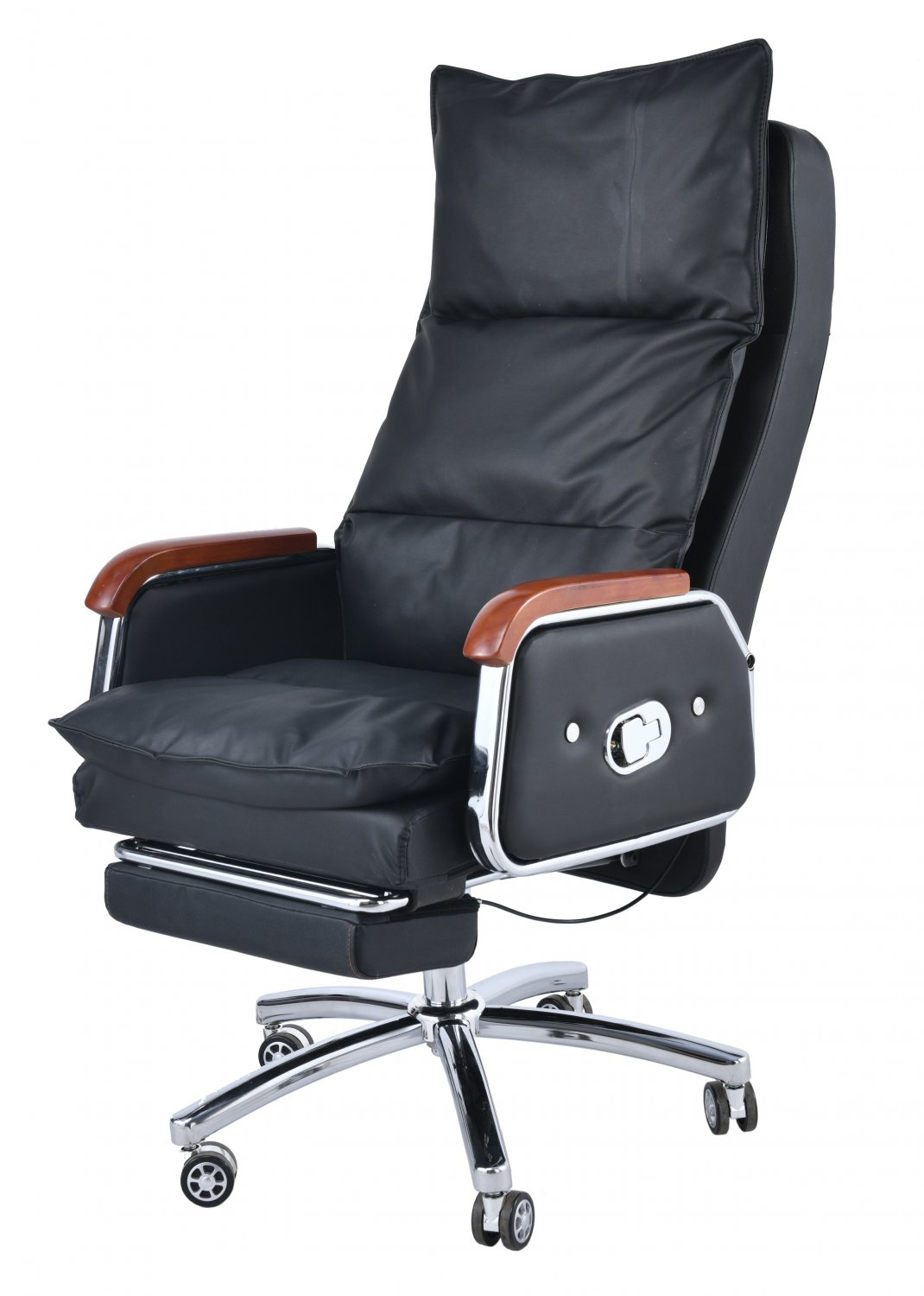 Back and Neck Swivel Heated Massage Recliner Office Chair with Foot Rest Black Solid Wood Arms