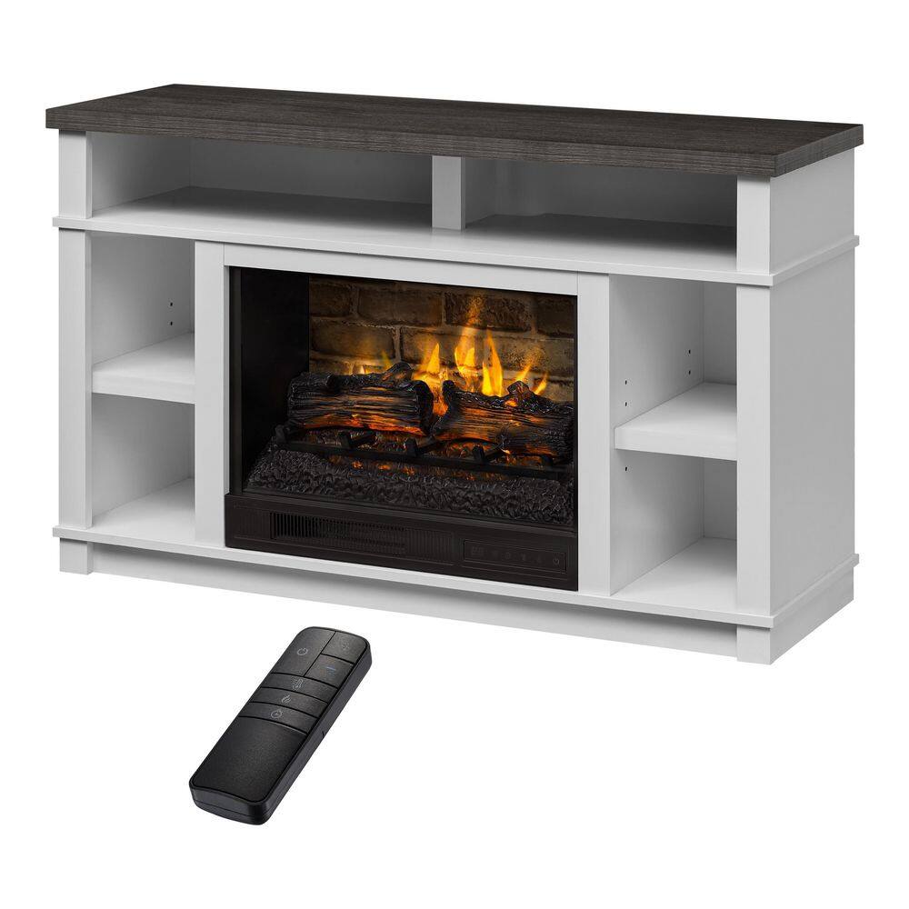 StyleWell Maynard 48 in. Freestanding Electric Fireplace TV Stand in White with Cappuccino Ash Grain Top HDFP48-56AE