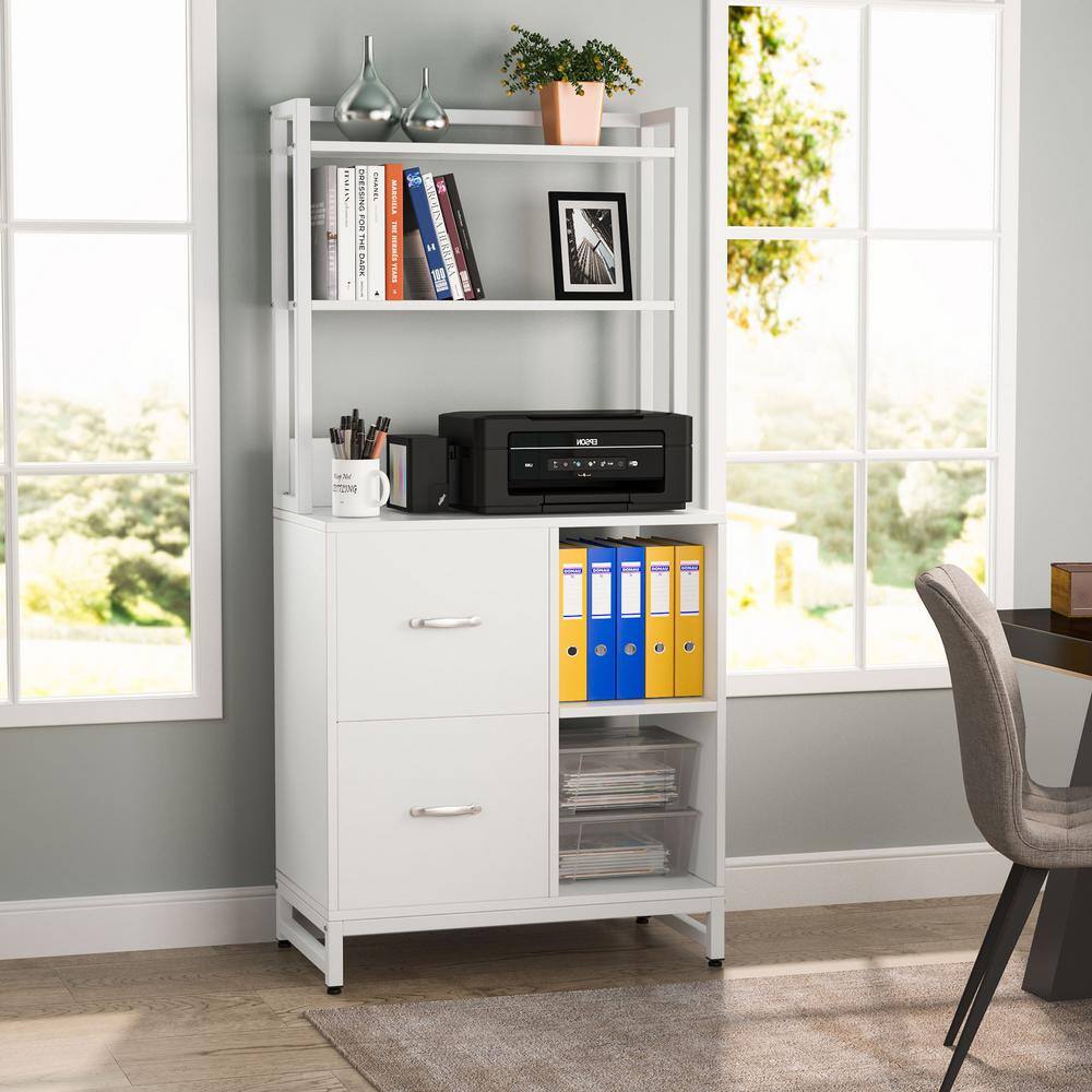 BYBLIGHT Atencio White 2 Drawer File Cabinet With Bookshelf and Printer Stand for Home Office BB-C0643XL