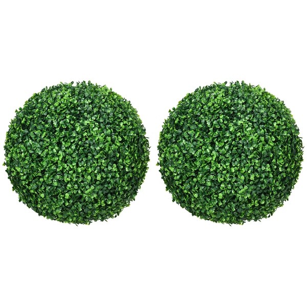 HOMCOM Set of 2 15.75 Inch Artificial Ball Boxwood Topiary Trees Balls，Indoor Outdoor Fake Plants for Home