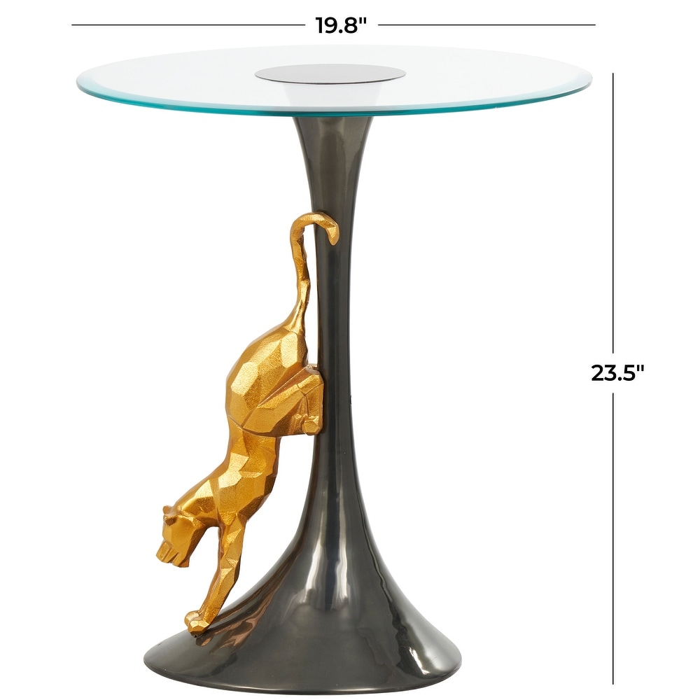 Black Aluminum Accent Table with Gold Leopard Accent and Tempered Glass Top  20\