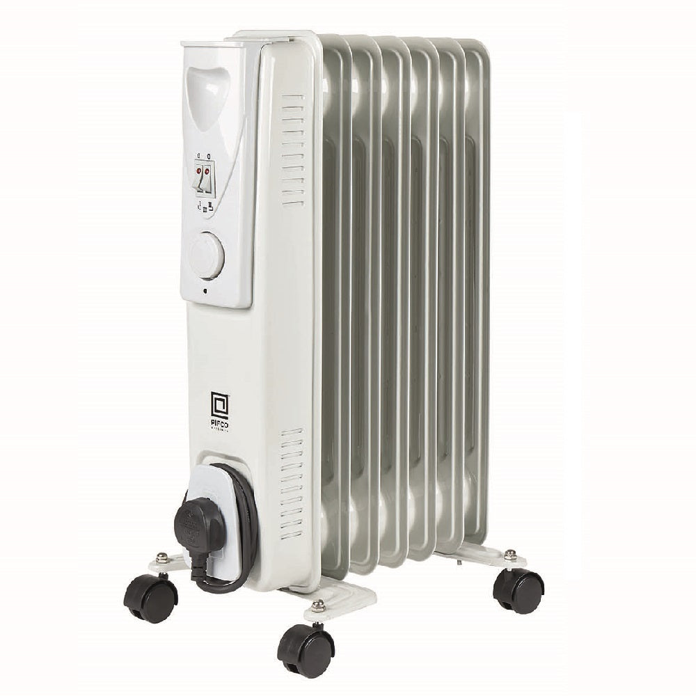 PIFCO 203854 White 1.5kW Thermostat 7 Fin Oil Filled Portable Radiator 3 Heat Settings