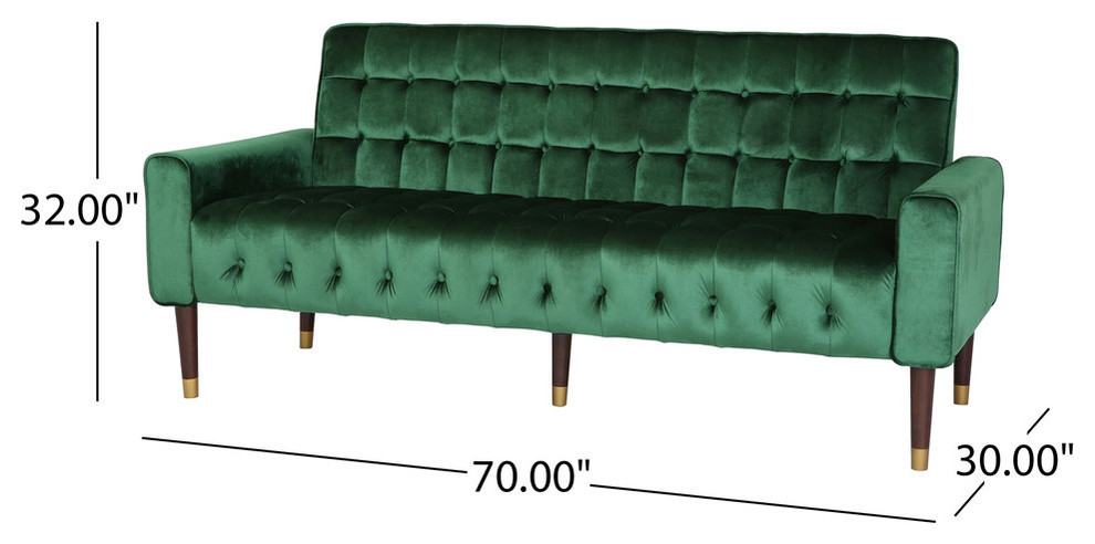 Adan Tufted Velvet Sofa With Gold Tipped Tapered Legs   Midcentury   Sofas   by GDFStudio  Houzz